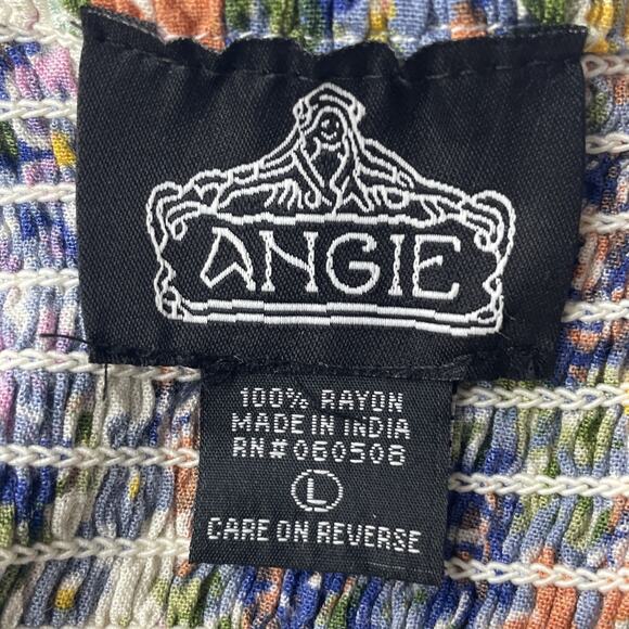 Angie Womens L Floral Smocked Peakaboo Cutout Babydoll Dress Boho Garden Fairy - Picture 8 of 9